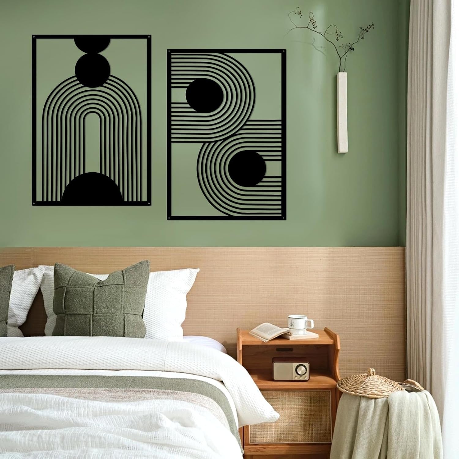 2PC Black Metal Wall Art Modern Abstract Geometric Decor