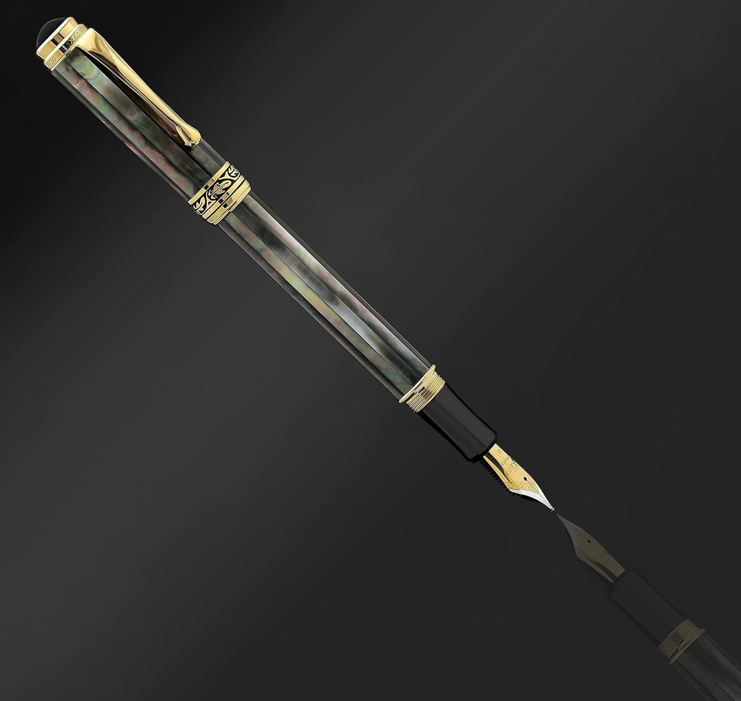 Luxury Tahitian Black Mother of Pearl Fountain Pen Medium Nib 18K Gold