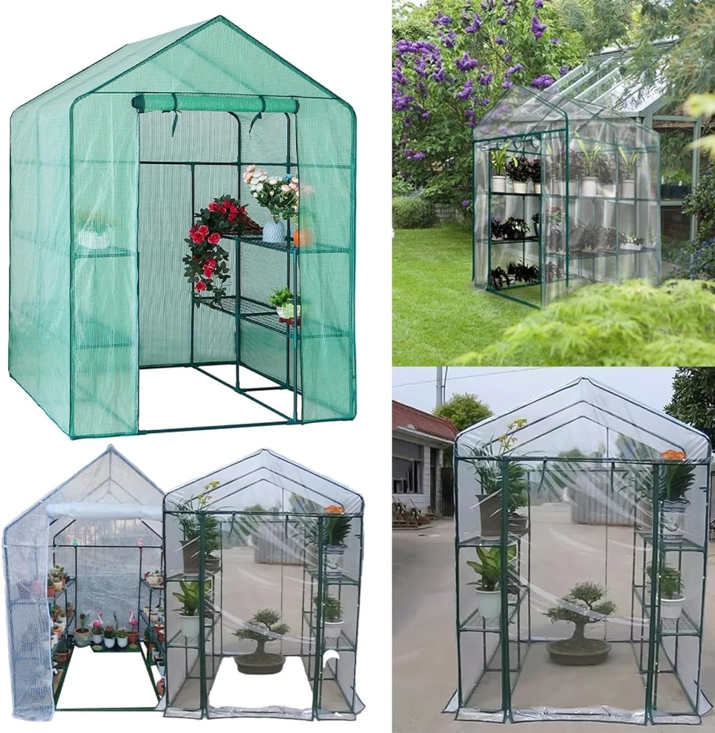 PVC Walk-In Greenhouse Plant Tent Waterproof Frostproof 143x143x195cm