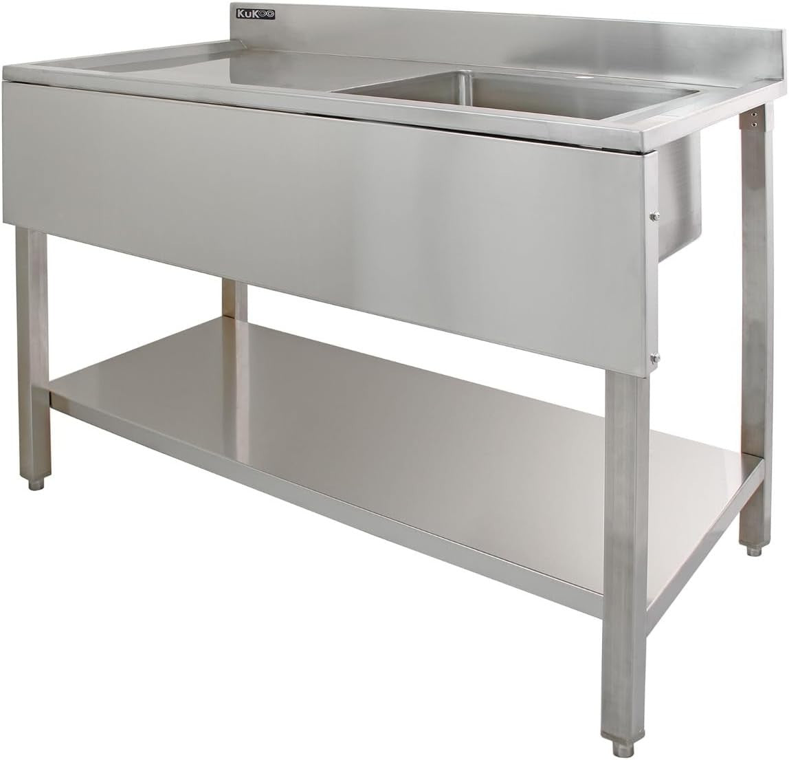 6FT Stainless Steel Catering Bench + 2 Wall Shelves Prep Table 250kg Backsplash