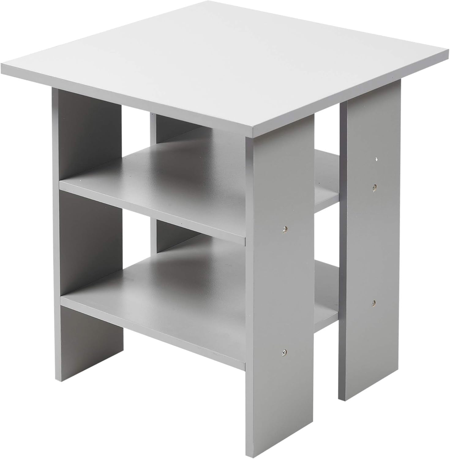 Modern 2-Tier Grey Wooden Side Table – Compact End Table with Storage