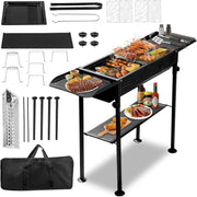 Portable Charcoal BBQ Grill with Height Adjustment, Kebab Slots & Carry Bag