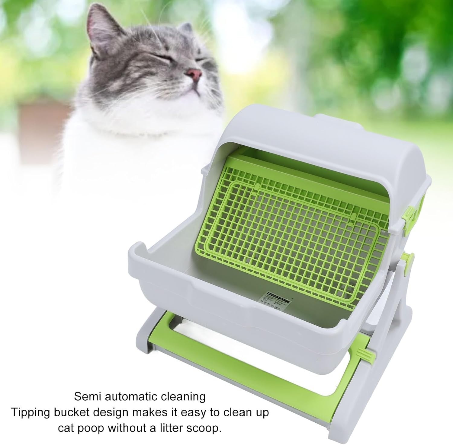 Semi Automatic Cat Litter Box Self Cleaning Large Tipping Tray Green