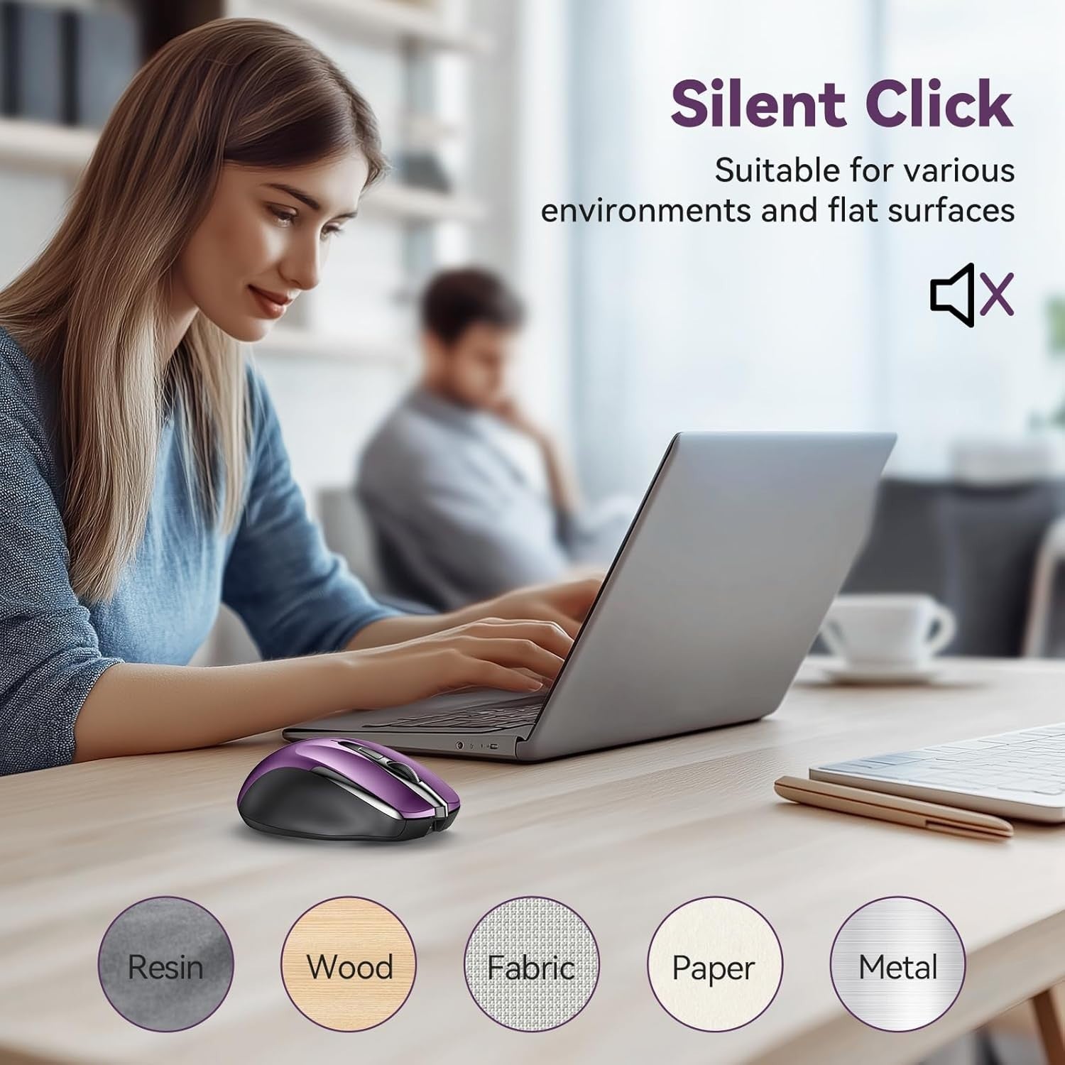 Rechargeable Bluetooth Wireless Mouse Silent 4800 DPI Ergonomic Purple PC