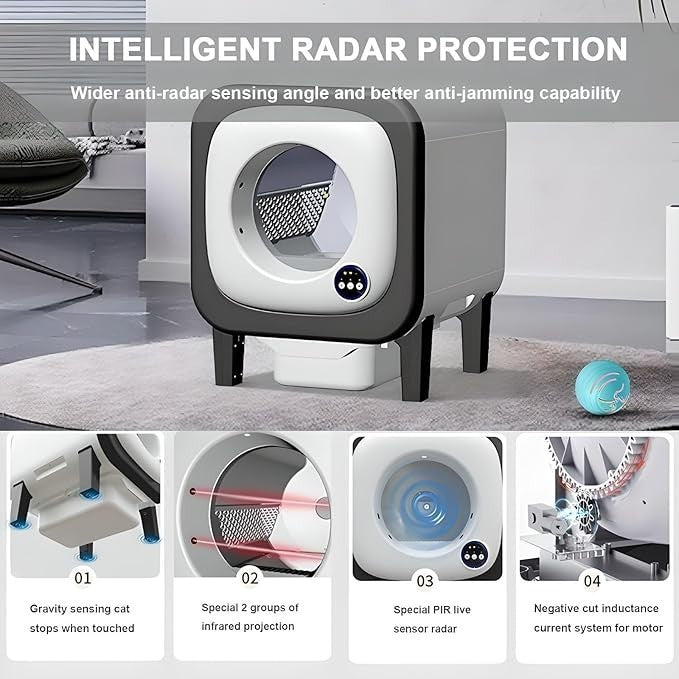 Self Cleaning Cat Litter Box APP Video Monitor 72L Smart Auto Blue