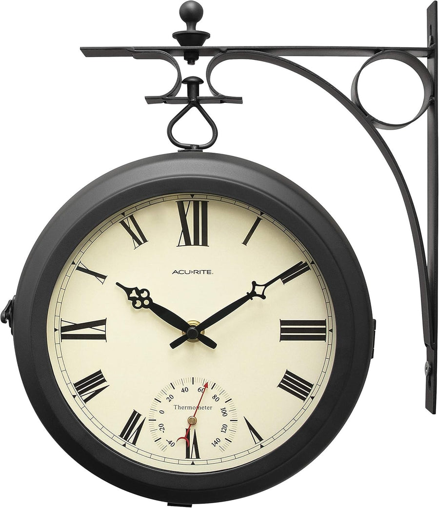 Outdoor Double Sided Wall Clock Thermometer | Garden Patio Vintage Decor