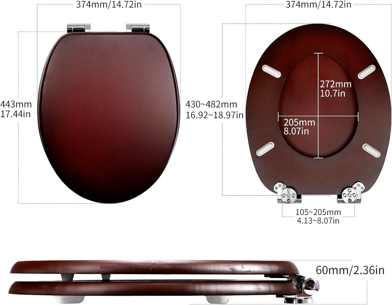 Natural Bamboo Toilet Seat Soft Close Solid Wood Lid Easy Clean Metal Hinges