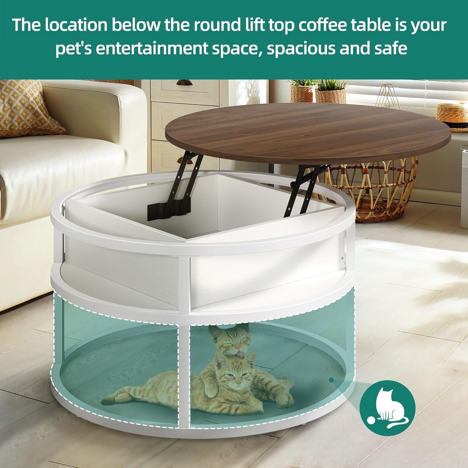 Lift Top Coffee Table Walnut White 80x80cm with Hidden Storage Shelves