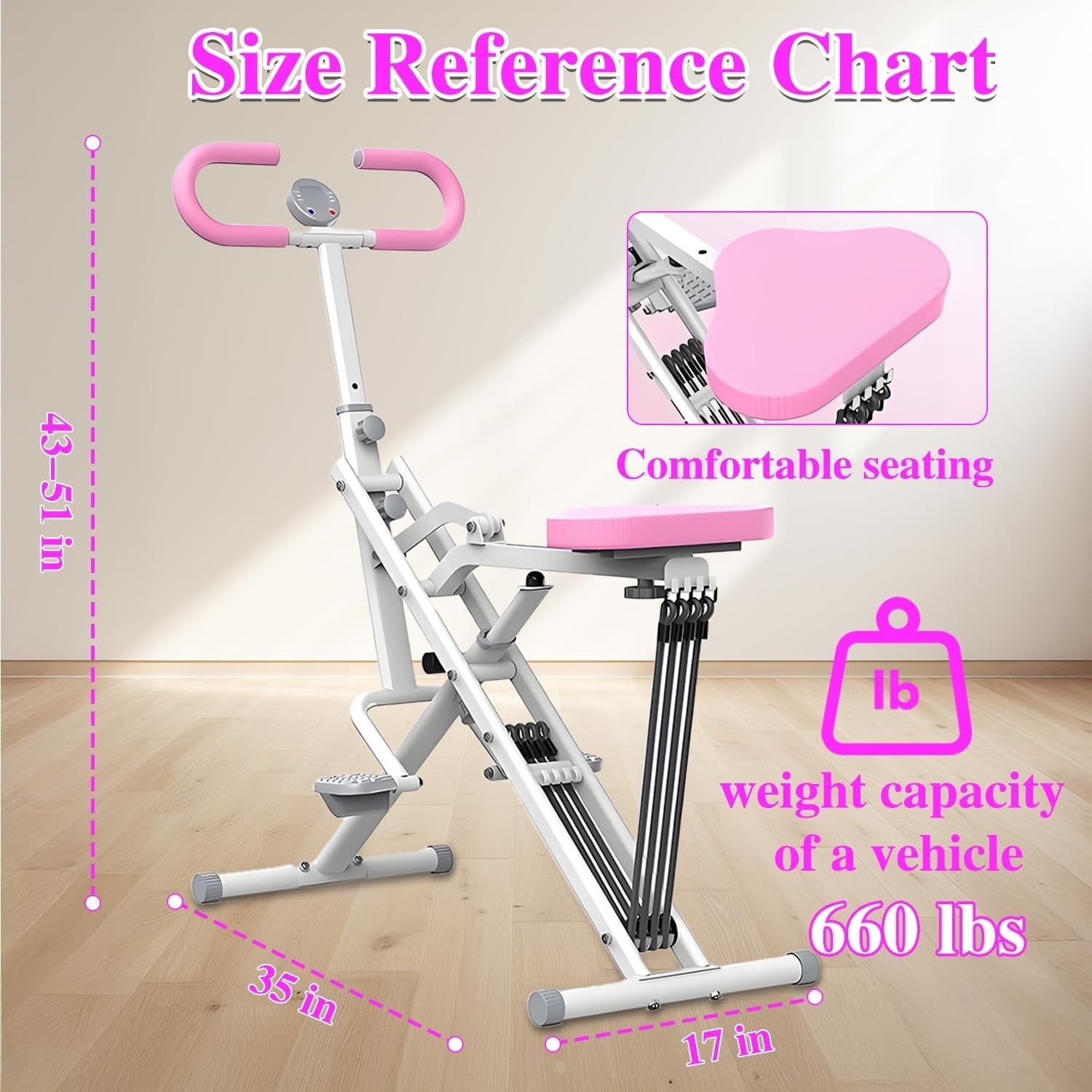 2 in 1 Squat Rowing Machine Foldable w 4 Resistance Bands LCD