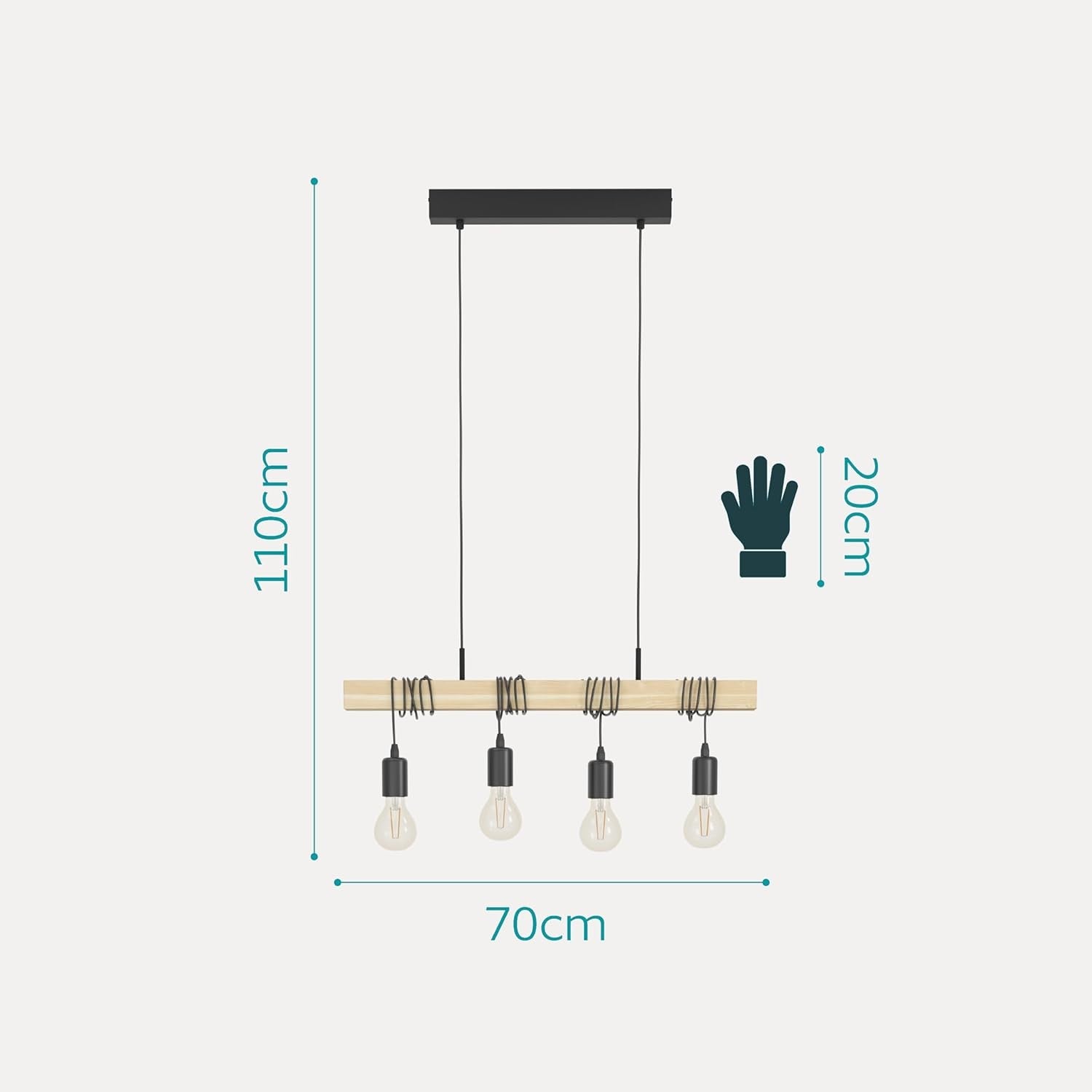 4 Light Wooden Pendant Ceiling Light Vintage Industrial E27 Bar Hanging