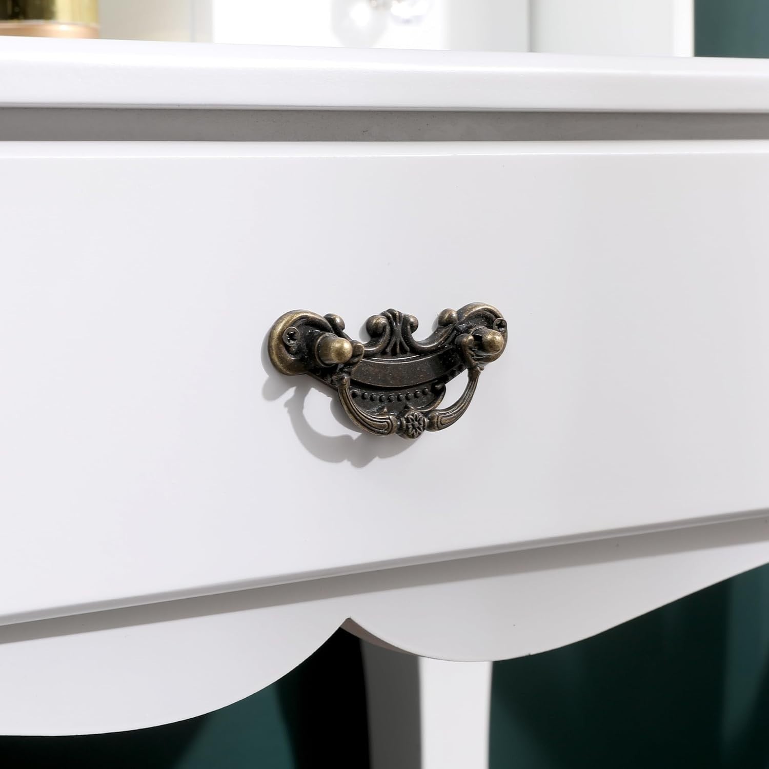 Vintage White Vanity Dressing Table Mirror Stool Set 3 Drawers Engineered Wood