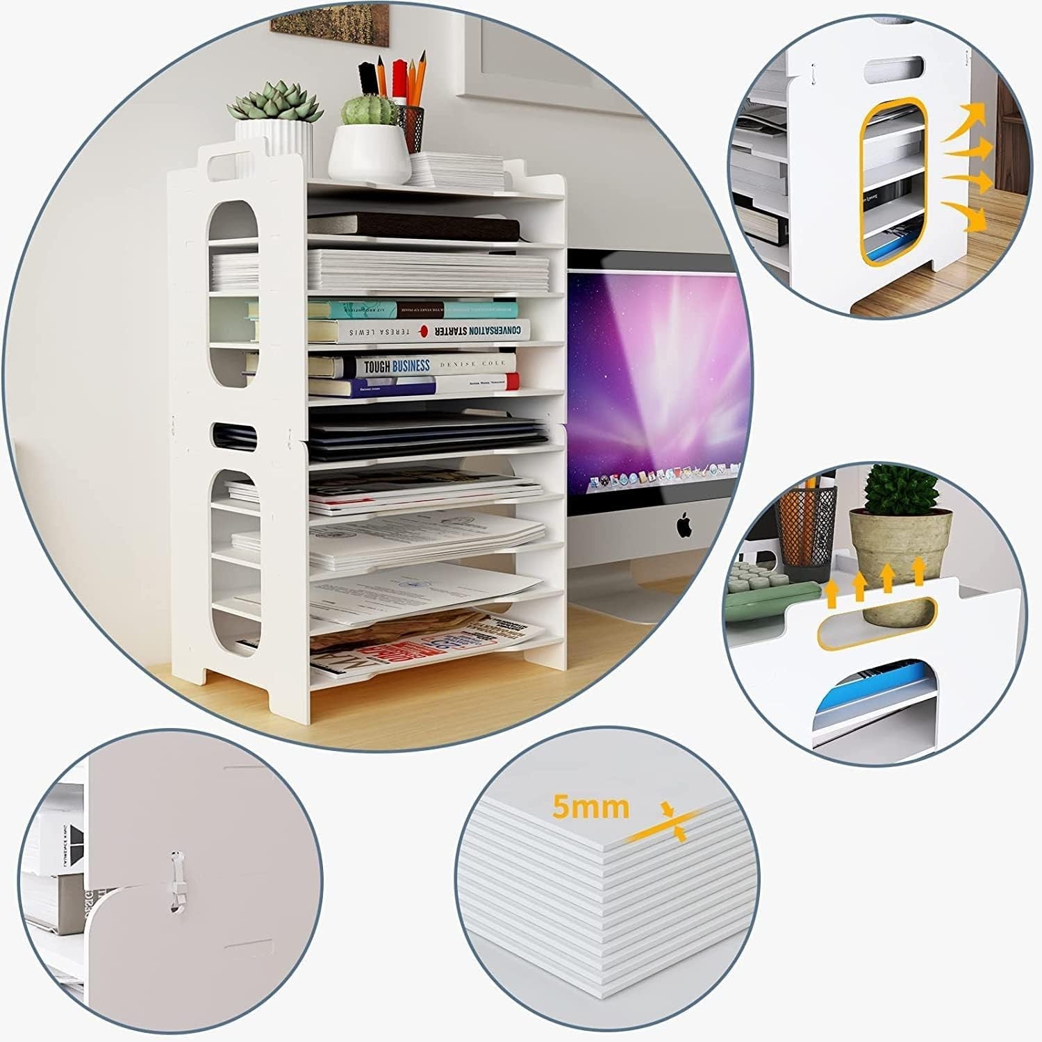 10-Tier A4 Desk Paper Tray Organizer | Desktop Filing Rack White