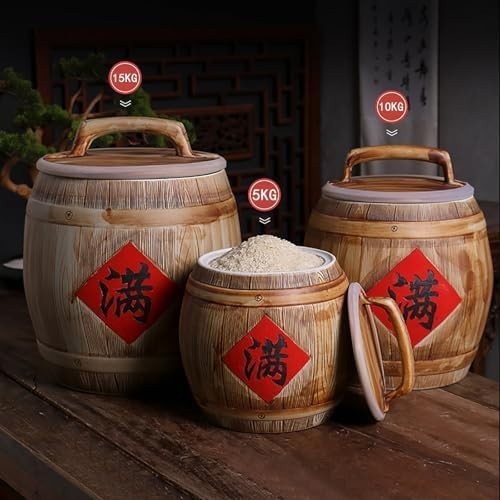 5KG Ceramic Rice Jar with Lid Chinese Style Grain Storage Container