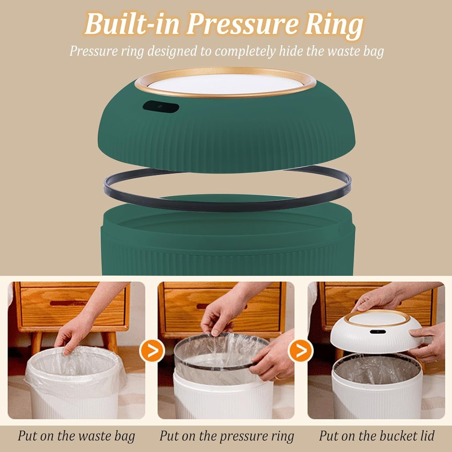 10L Smart Touchless Bathroom Bin Waterproof Sensor Green