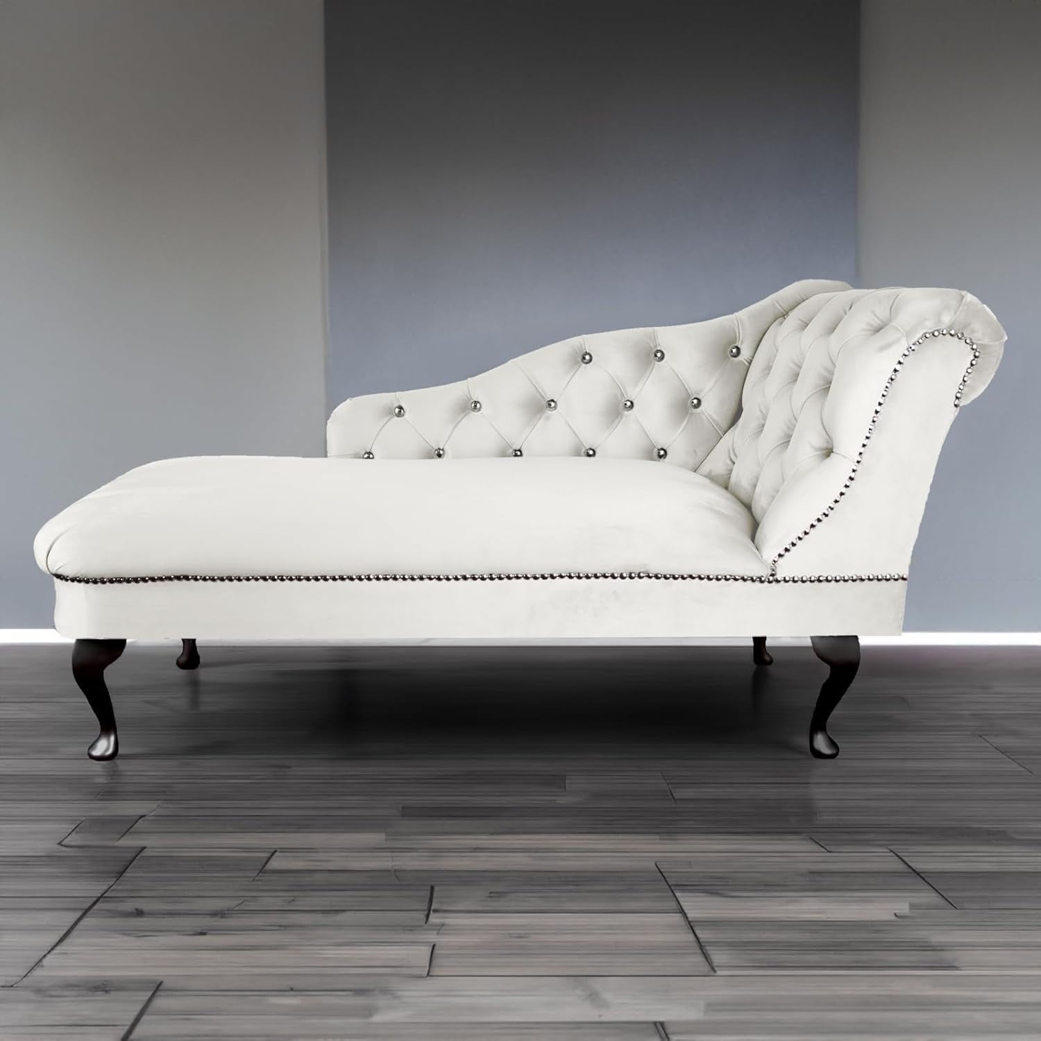 Cream Velvet Chaise Lounge Chair Right Hand | Tufted Accent Sofa 190kg UK