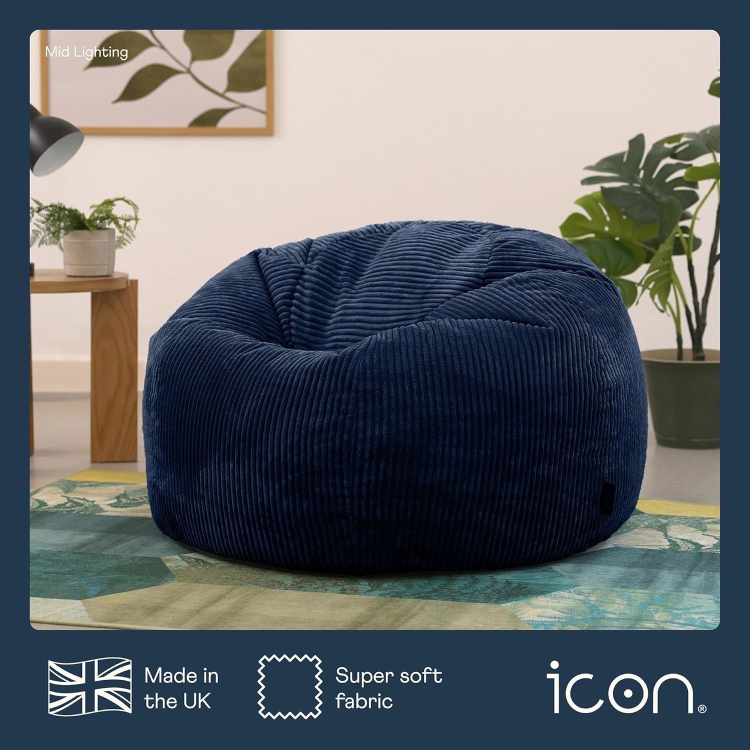 Comfy Navy Blue Bean Bag Chair for Adults | Large Soft Cord Fabric | Relax & Lou