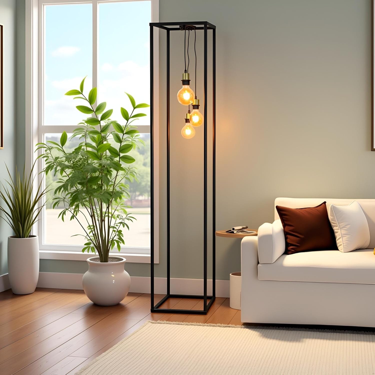 Industrial Metal Floor Lamp Black Square Frame E27 Modern Living Room