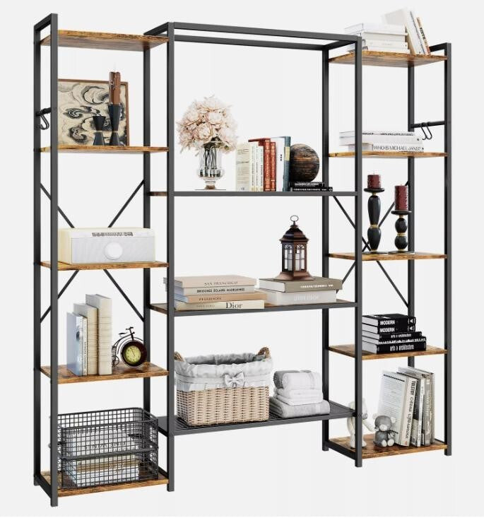 Industrial 5 Tier Metal Bookcase Storage Rack Shelf Unit for Living Room