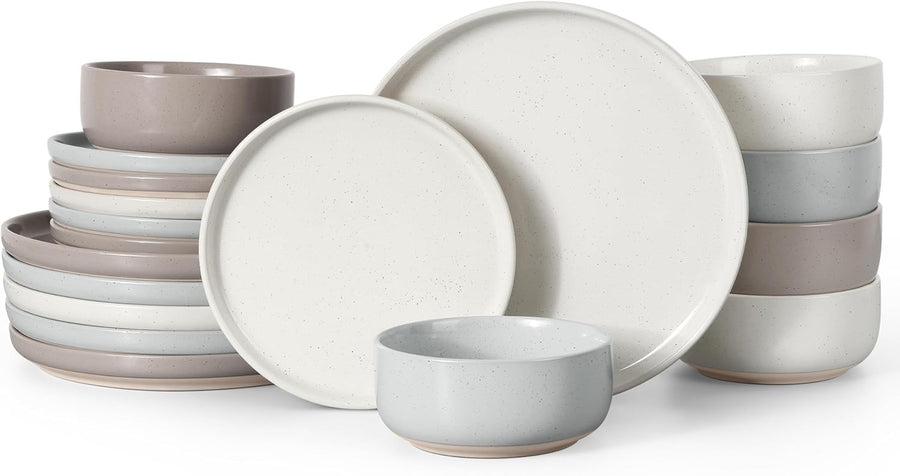 18pc Stoneware Dinnerware Set Plates Bowls Speckled Multicolor for 6