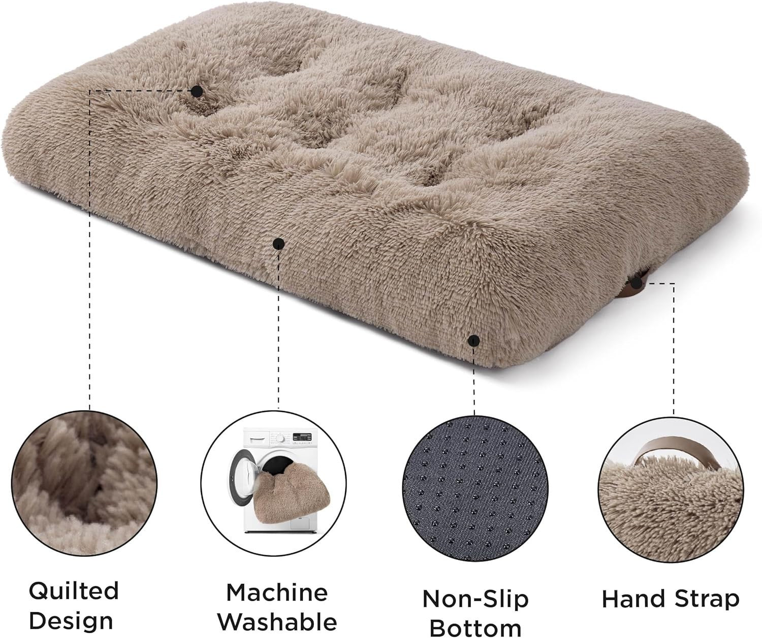 XXL Fluffy Dog Crate Bed Washable Anti Slip Warm Cushion 119x74cm Camel