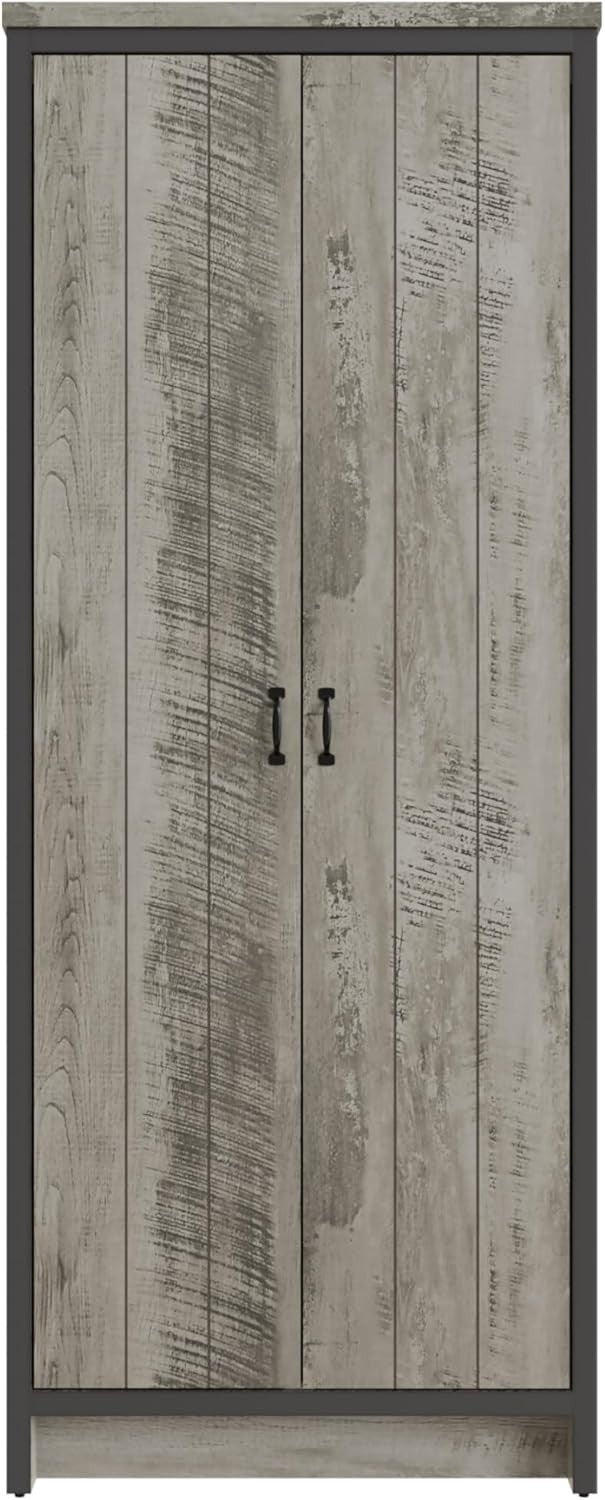 Grey 2 Door Wardrobe with Hanging Rails & Shelf Storage - Sturdy Bedroom