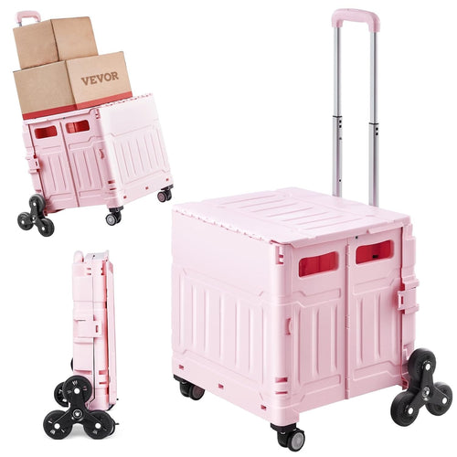 Foldable 65L Utility Cart Stair Climber Wheels Portable Pink
