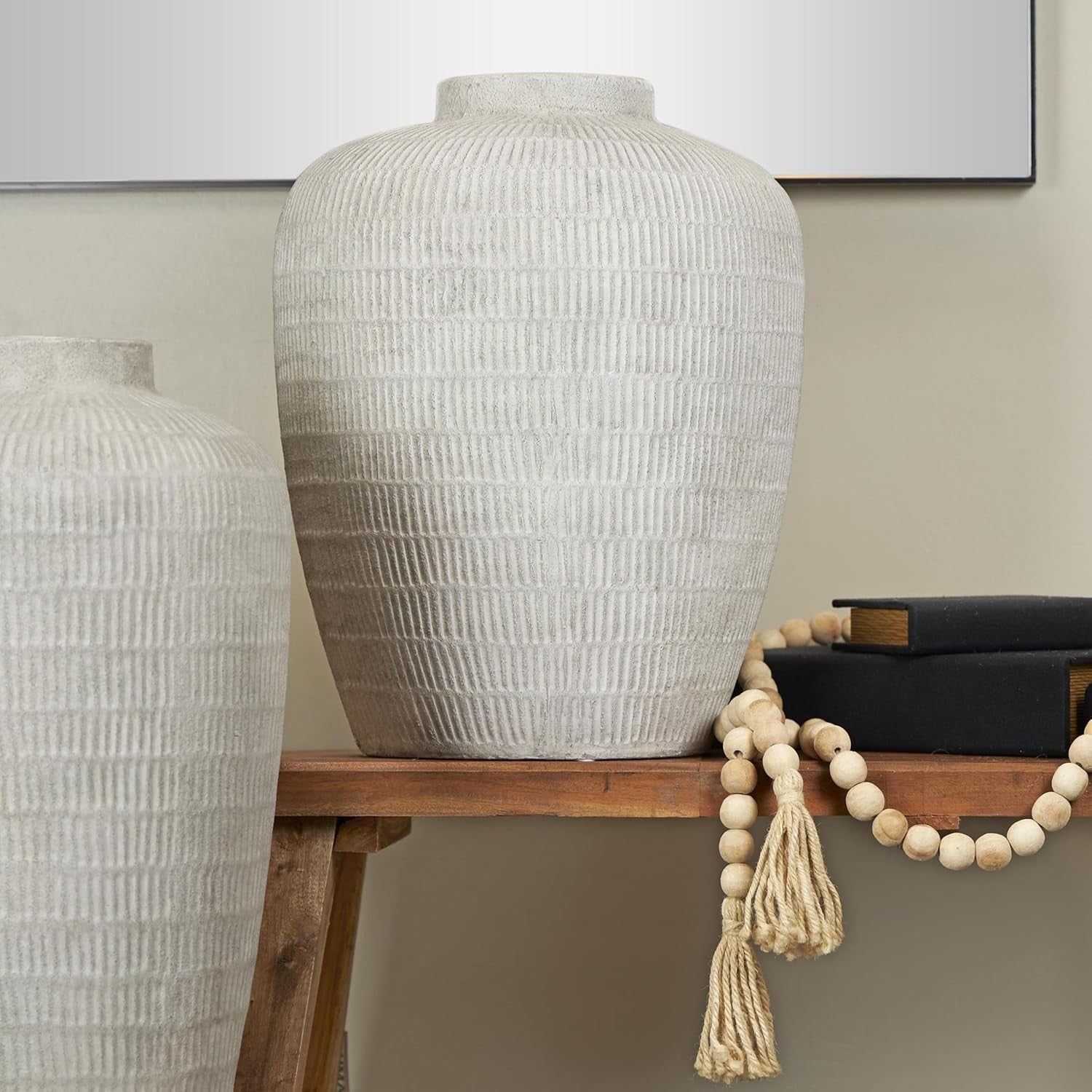 Large Ceramic Floor Vase Textured Cream Modern Minimalist Home Decor