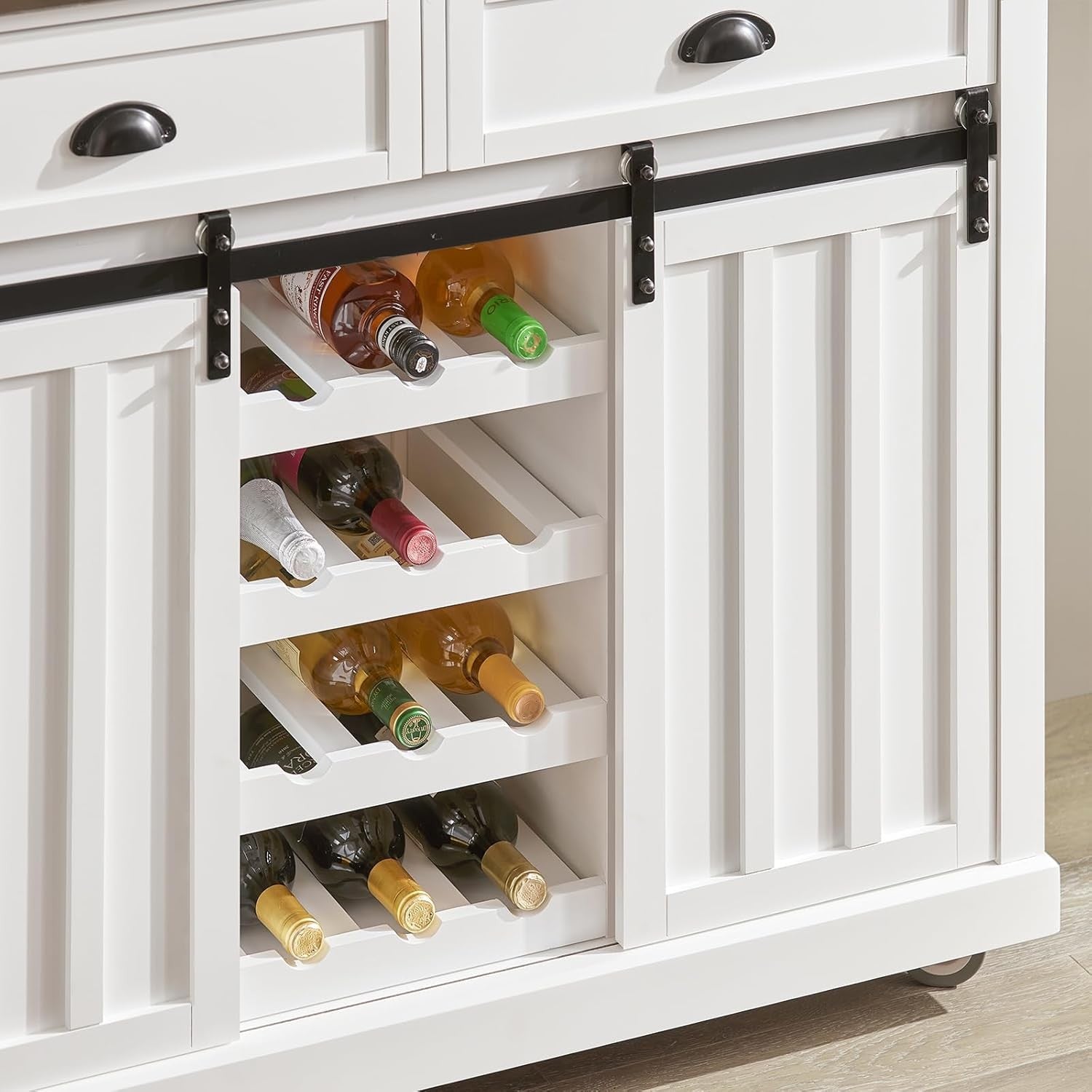Kitchen Island Trolley Stainless Steel Top Storage Cabinet Wine Rack