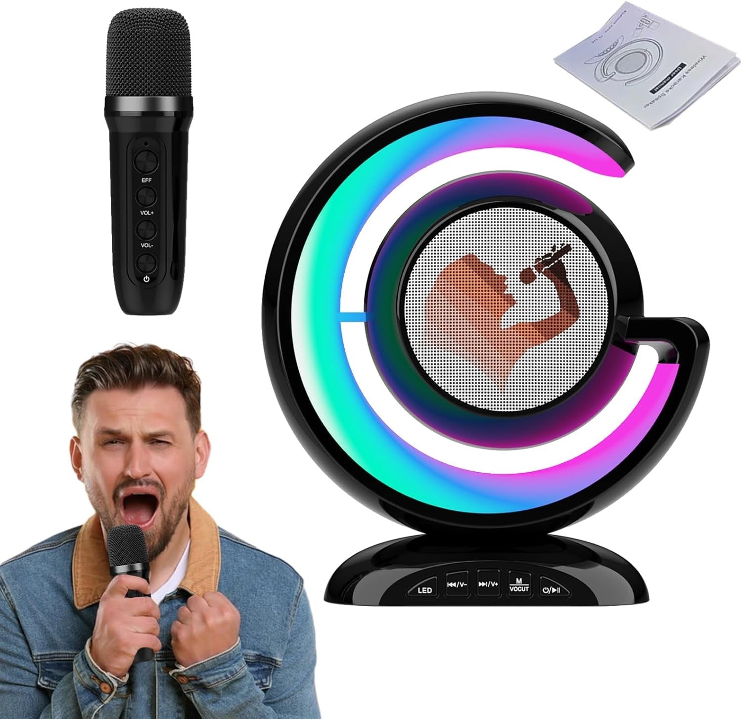 Wireless Karaoke Machine with 2 Mics, LED Light Effects & Bluetooth