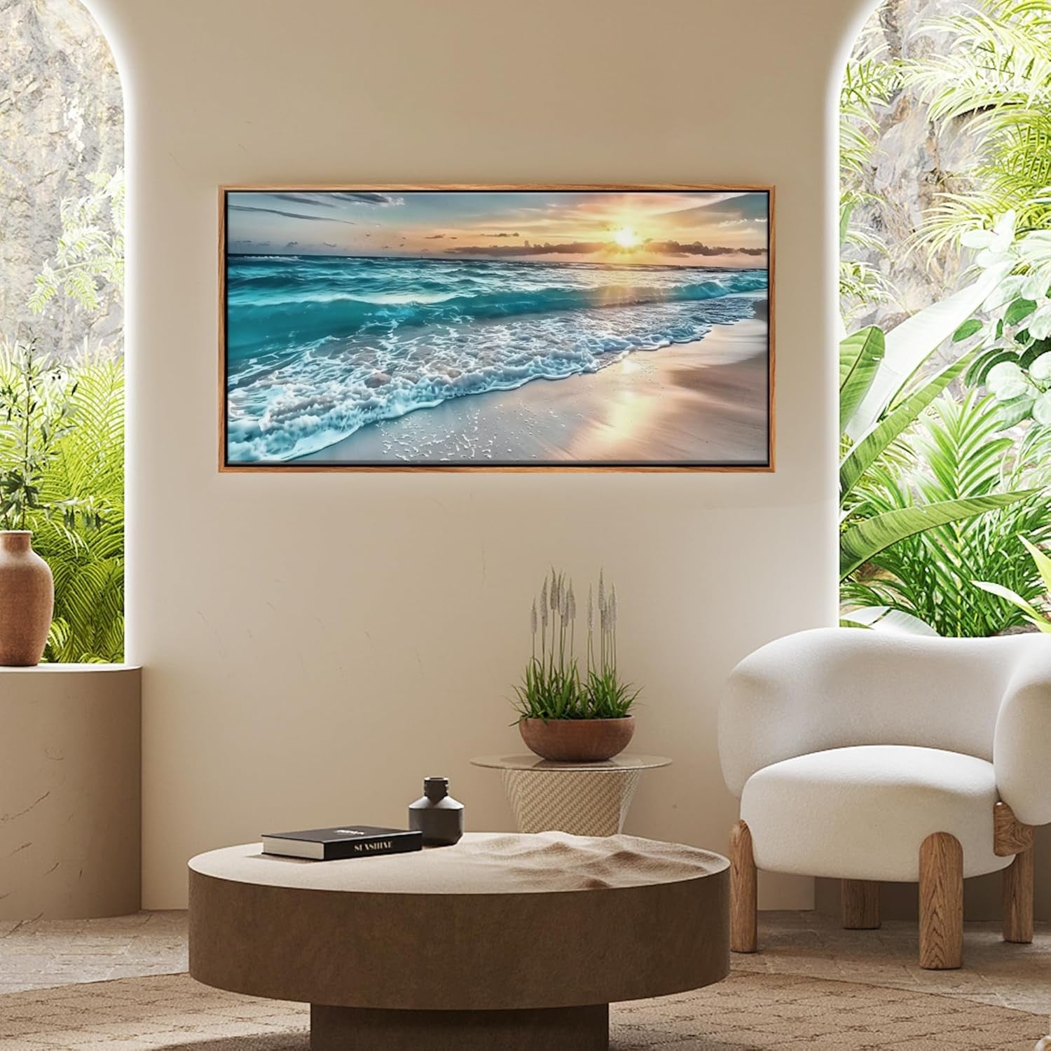 Sunrise at Sea Canvas Wall Art 20x40 in Wooden Framed Modern Decor