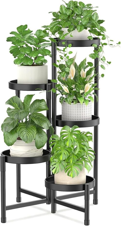 5 Tier Tall Metal Plant Stand Indoor Outdoor Foldable Corner Flower Shelf
