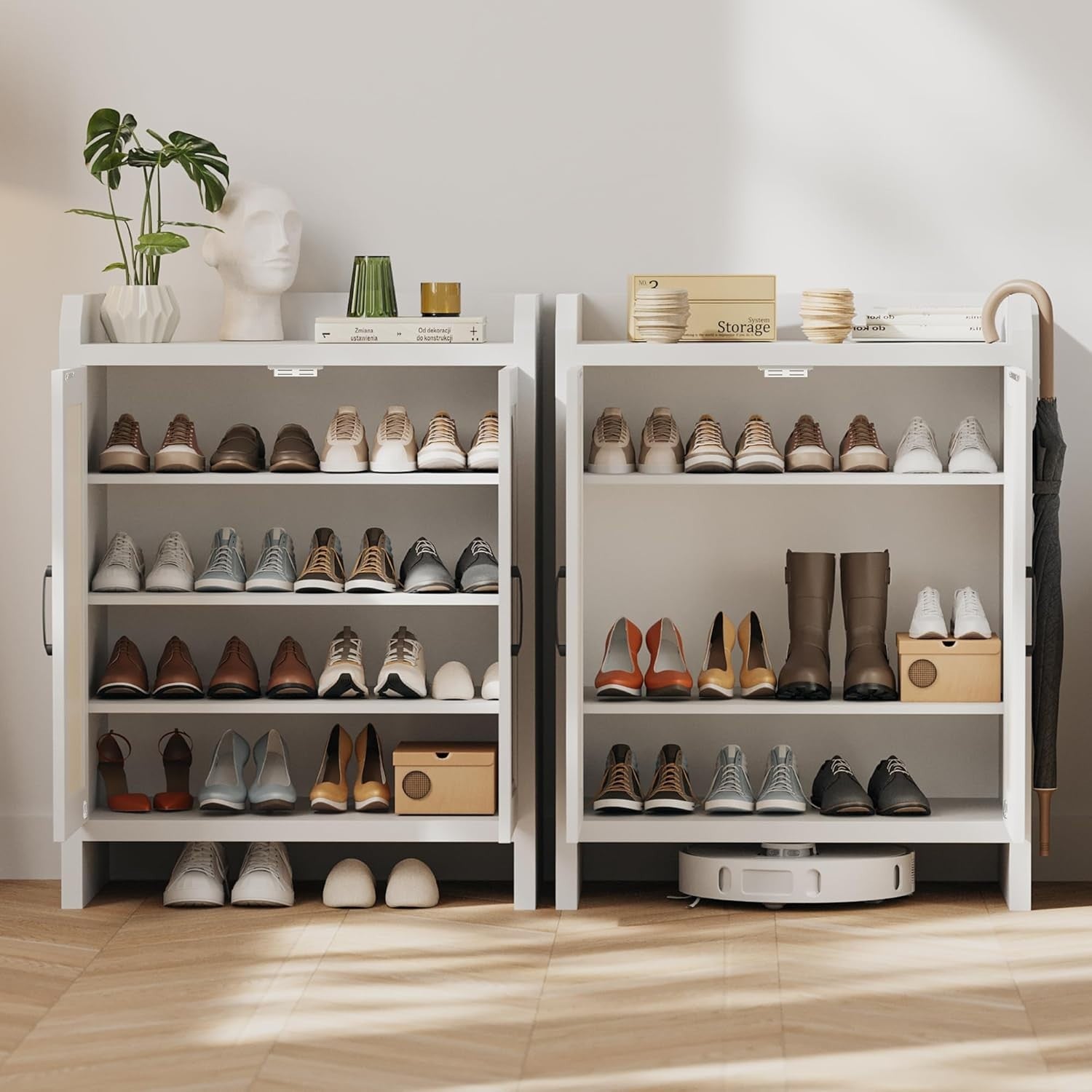 5-Layer Rattan Shoe Cabinet with Adjustable Shelves Sturdy Storage 68x38x88cm