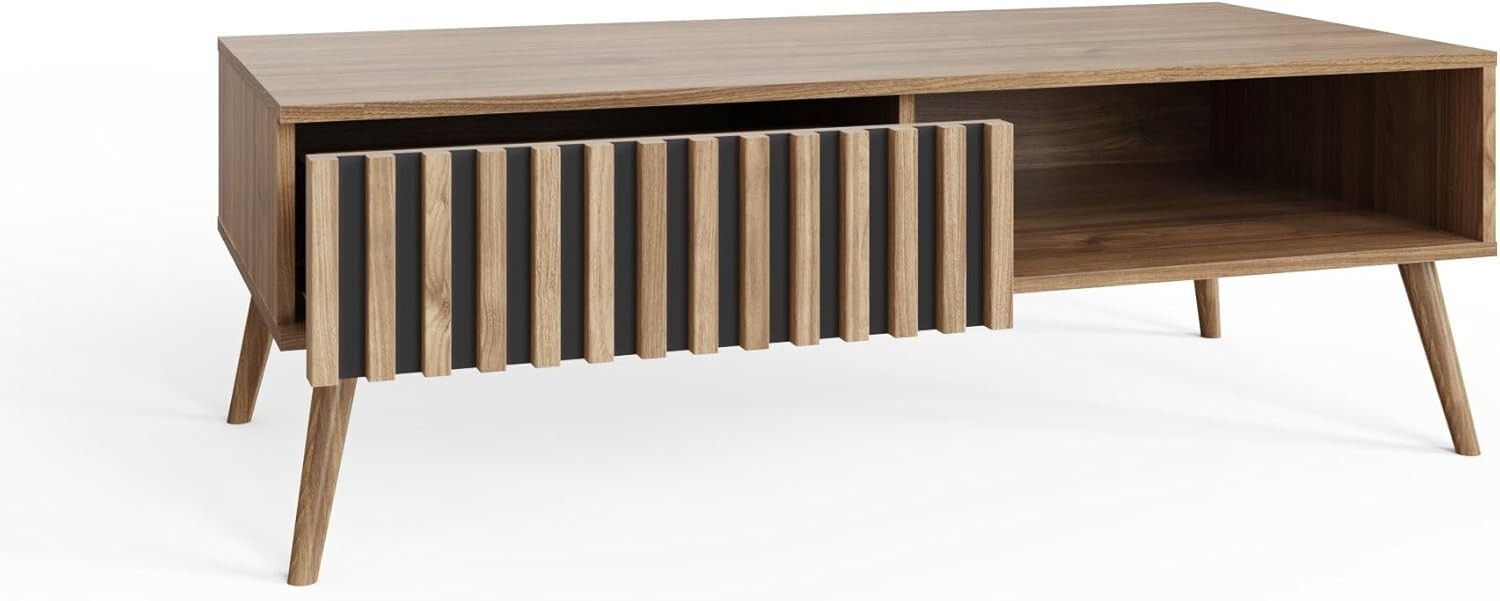 Modern Oak Coffee Table with Drawer & Shelf | Living Room Storage Display 119cm