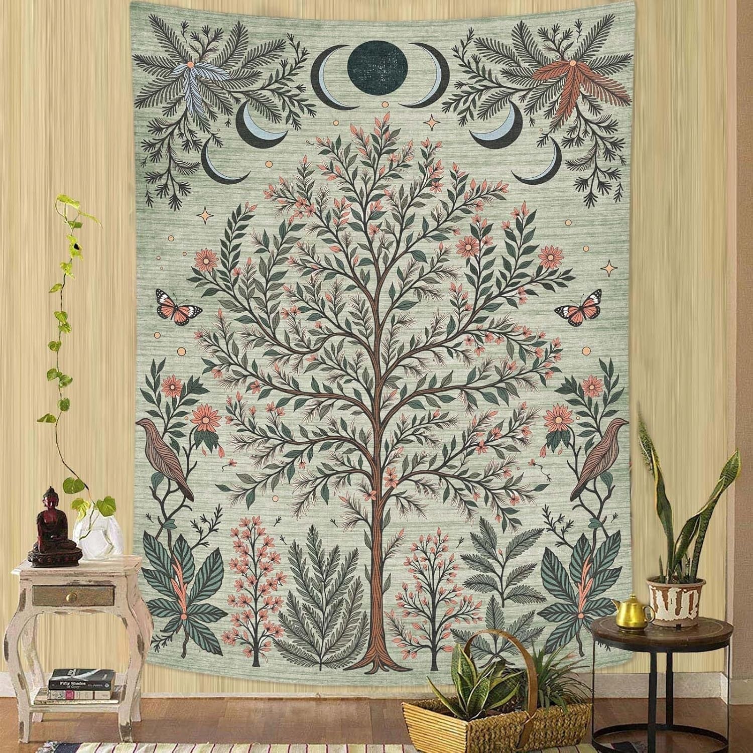 Tree of Life Moon Phase Tapestry Boho Wall Decor 44x60