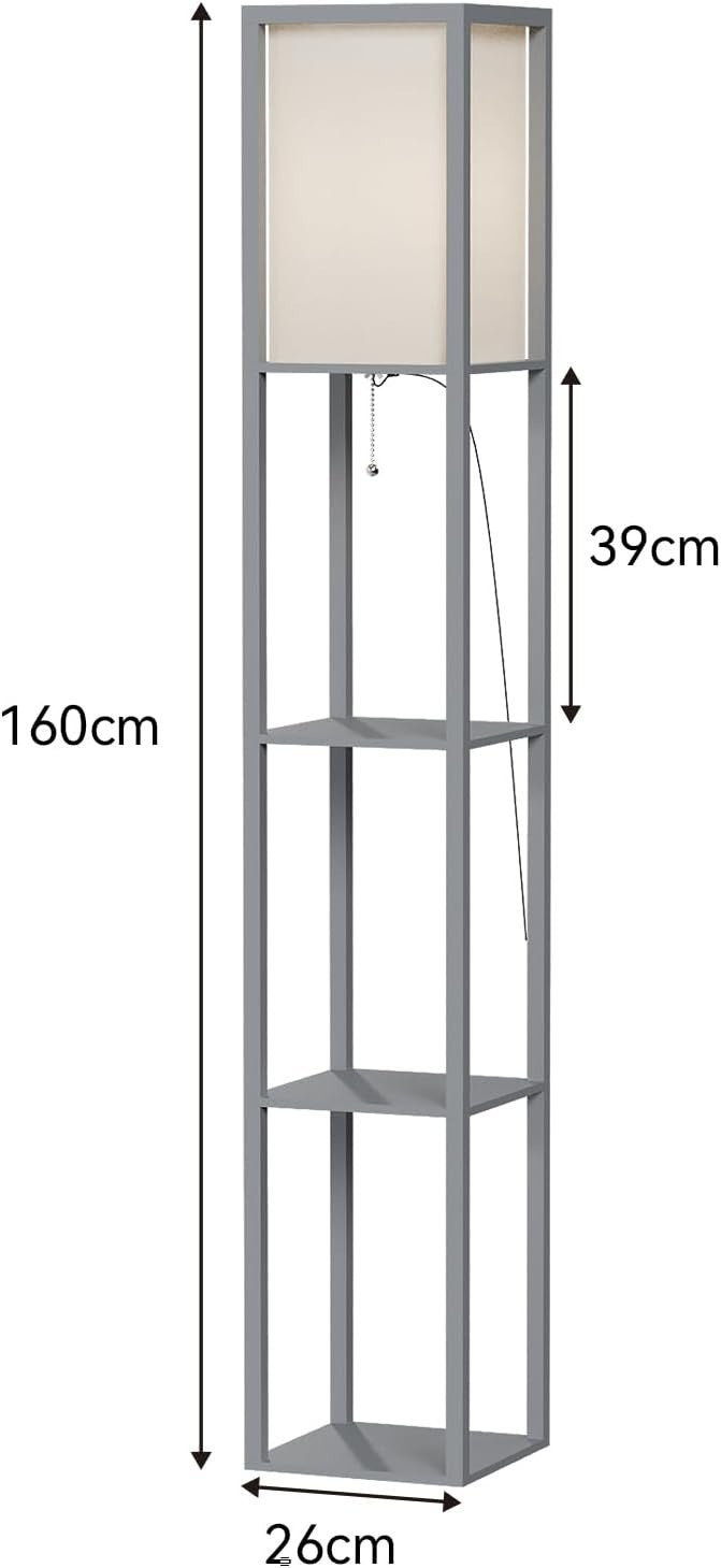 Floor Lamp with Shelves Wooden Storage Standing Light Modern Bedroom Living
