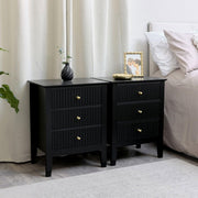 Pair of Black 3 Drawer Bedside Tables – Modern Wood Nightstands with Gold Handle