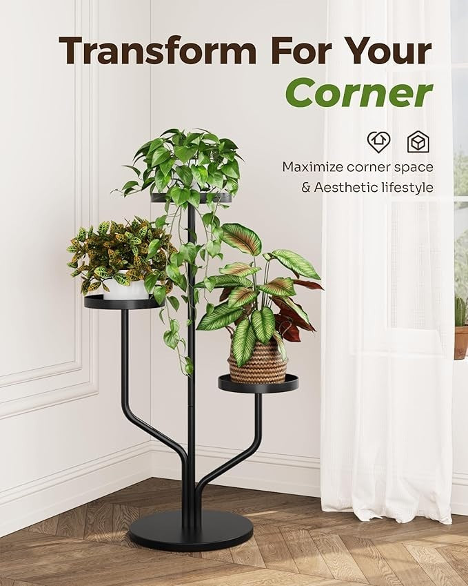 3 Tier Metal Plant Stand Indoor Outdoor Flower Shelf Iron Display Rack Black