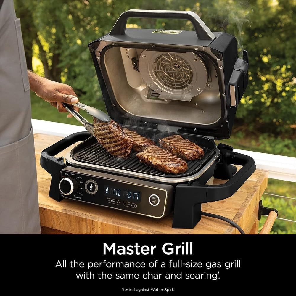 Outdoor Electric Grill Smoker 7-in-1 Wood Pellet BBQ Air Fry Bake Roast Renewed