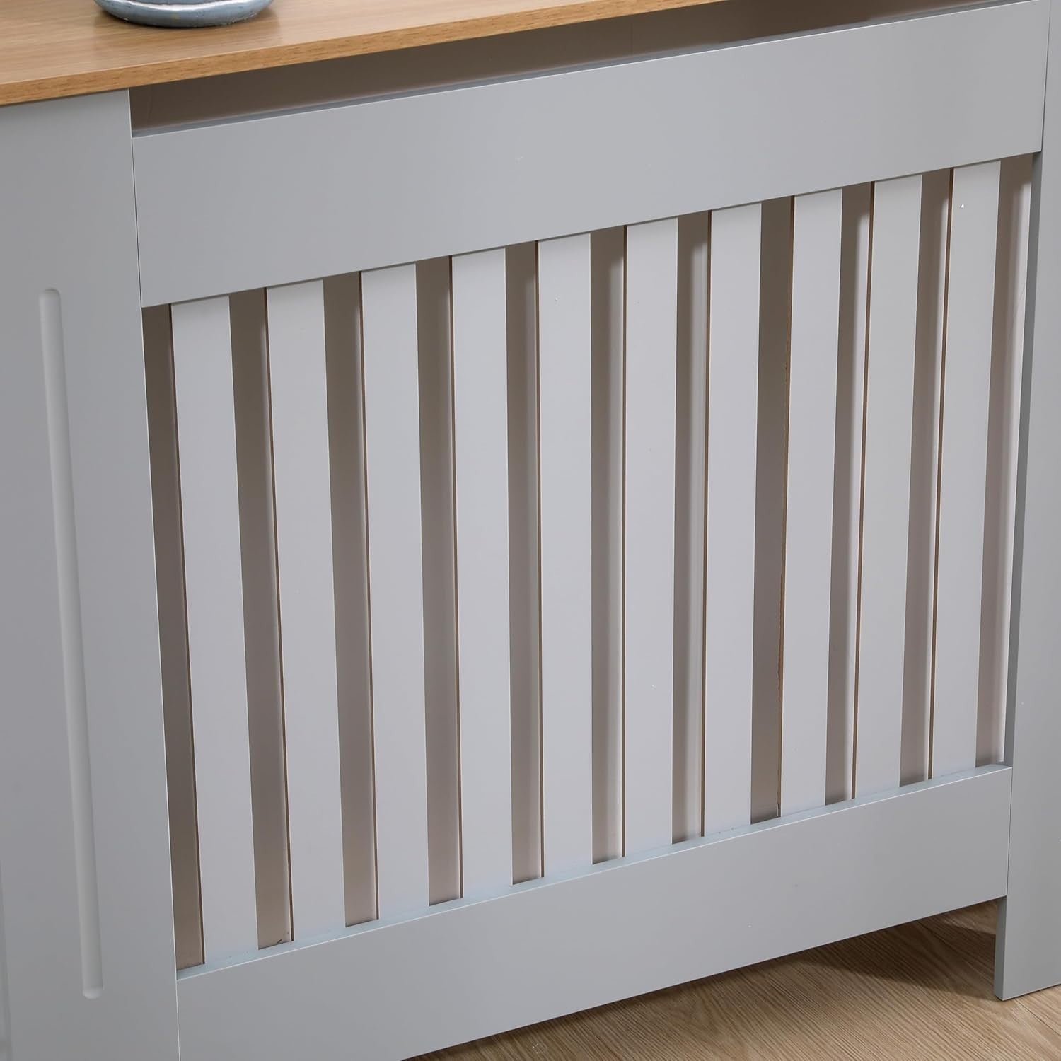 Extra Large Grey Radiator Cover Modern Slatted MDF Grill Cabinet 172x82x19cm