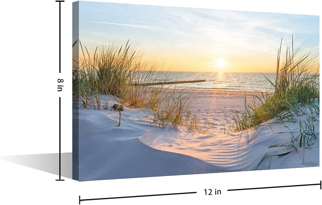 Framed Beach Sunrise Canvas Wall Art 30x20cm Seaside Print