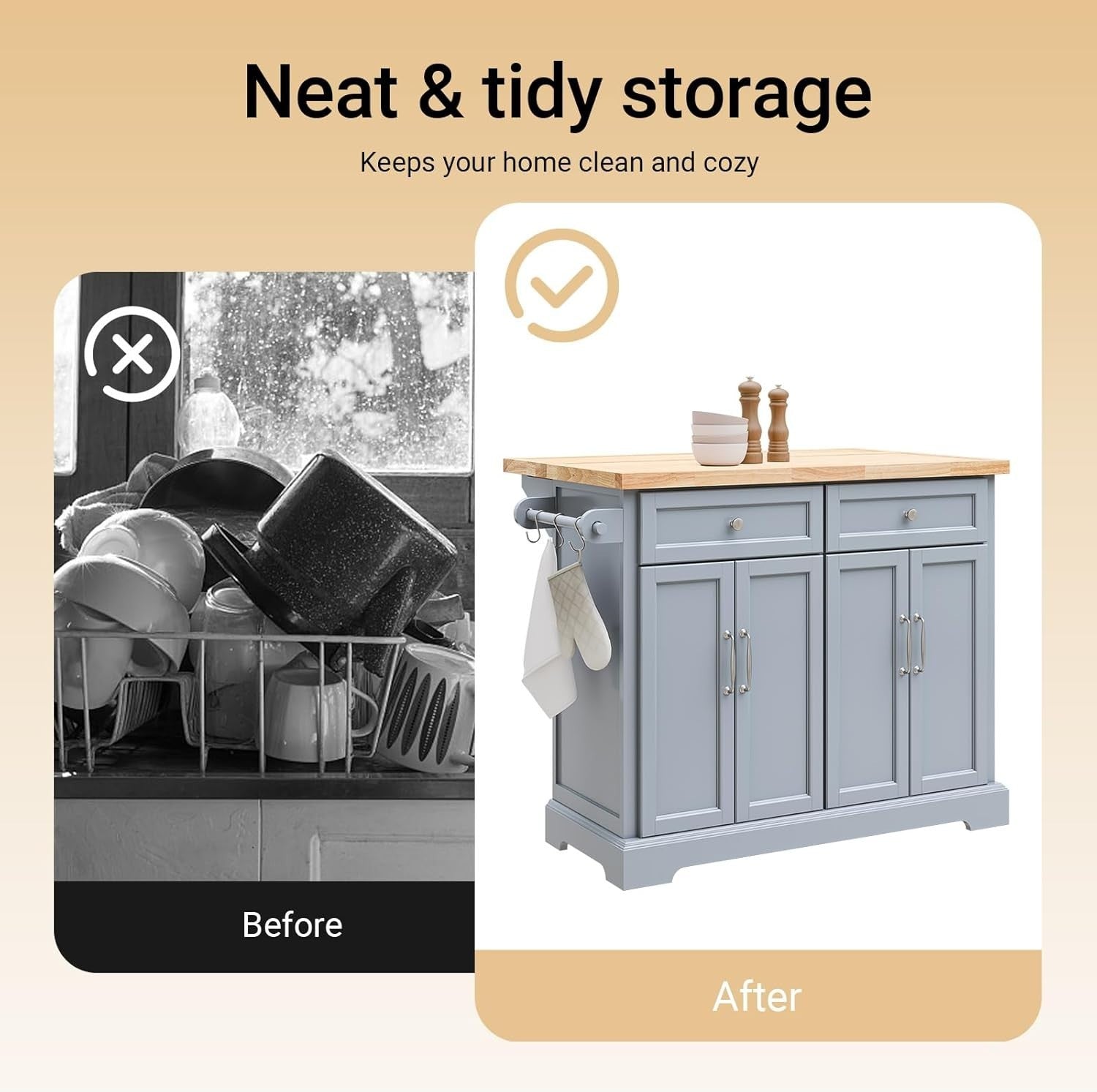 Grey Rolling Kitchen Island Extendable Worktop 115cm Cart