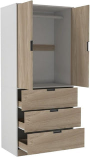 Modern 2 Door 3 Drawer Wardrobe with Oak Doors - Bedroom Clothes Storage