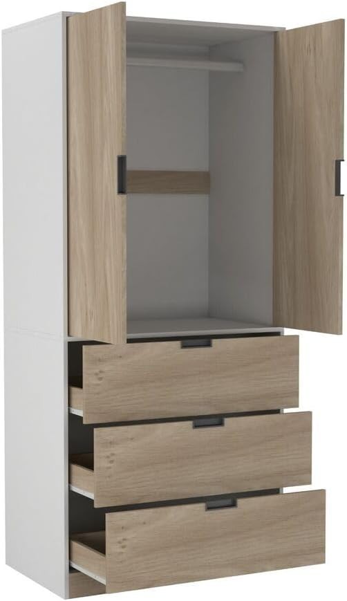 Modern 2 Door 3 Drawer Wardrobe with Oak Doors - Bedroom Clothes Storage
