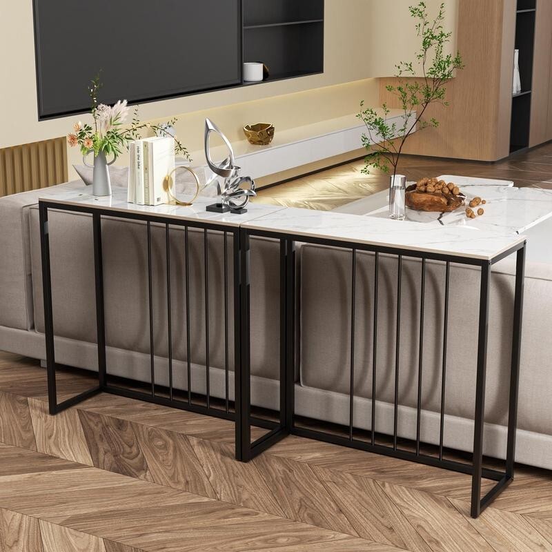 80cm Marble Console Table Slim Entryway Hallway Accent Desk Metal Frame