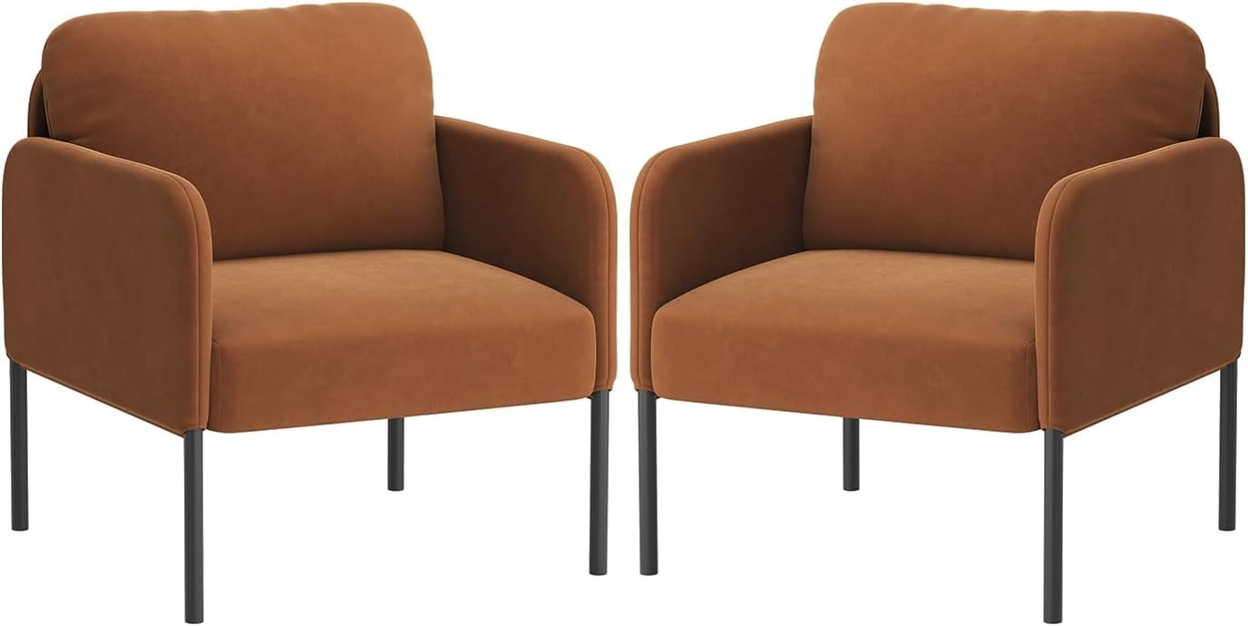 Velvet Upholstered Accent Armchair Padded Lounge Chair Orange