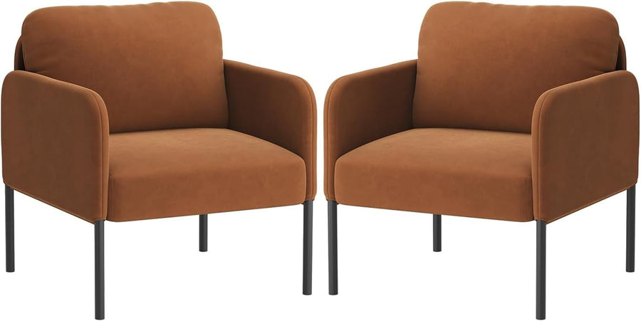 Velvet Upholstered Accent Armchair Padded Lounge Chair Orange