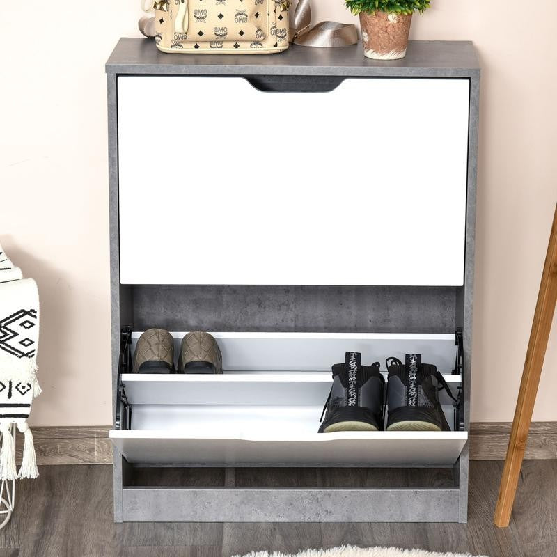 Modern 2 Drawer Shoe Cabinet Grey White Storage Unit Organizer Slim Rack