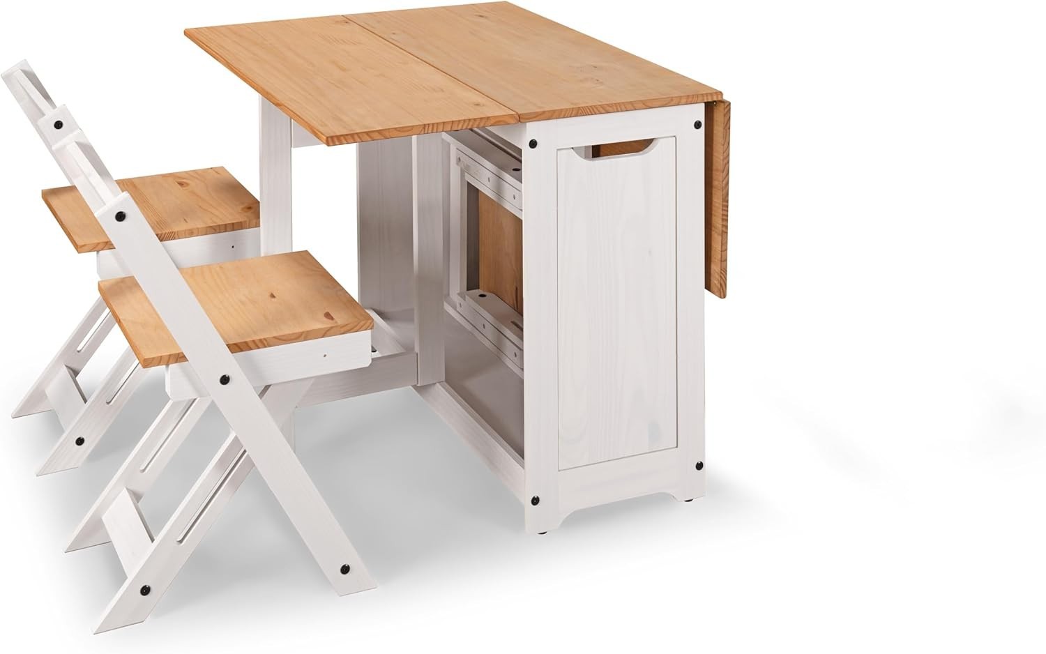 Space-Saving 4 Seat Folding Drop Leaf Dining Set White Pine Table