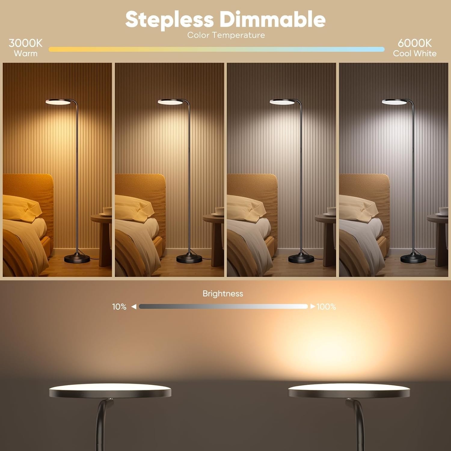 36W LED Floor Lamp Remote Dimmable 350° Rotating Reading Standing Light