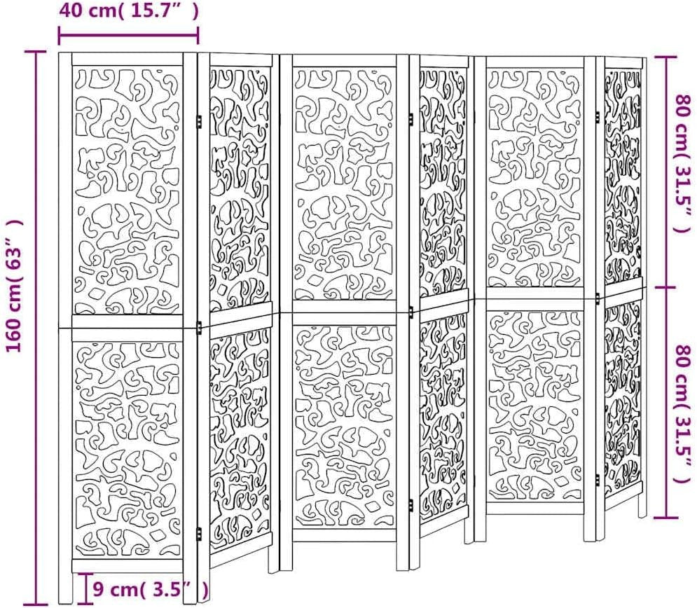 6 Panel White Wood Room Divider 210x215cm Folding Privacy Screen for Bedroom